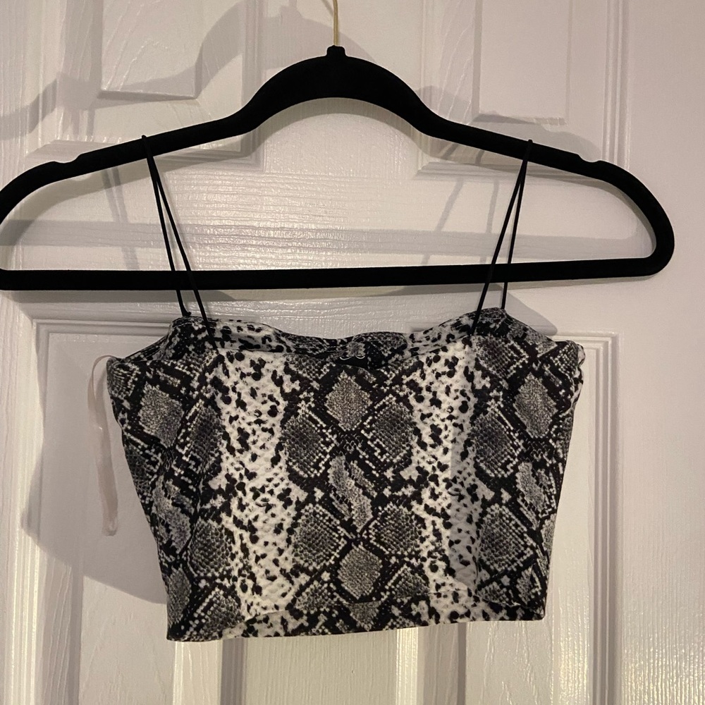Grey Snakeskin Print Crop Top